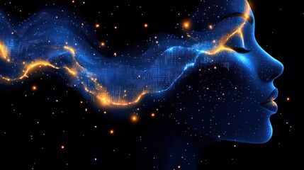 Fototapeta premium A celestial figure glows brightly as vibrant colors swirl around in a cosmic dance