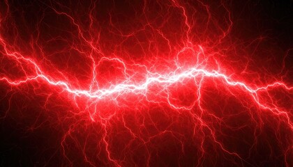 A dramatic display of red lightning illuminating the dark sky at night