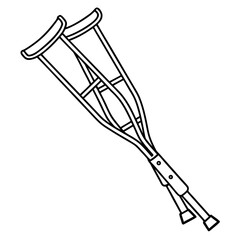 Line art illustration of a pair of crutches, medical aid for injury and disability, providing support and mobility