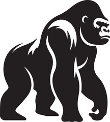 Gorilla Family Silhouette Vector – Black and White Wildlife Illustration of Parent and Baby Apes