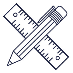 Illustration of a ruler and pencil crossed, representing education, design, or measurement, great for school or office supplies