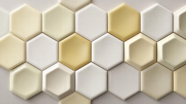 White gold hexagonal tiles on blue background for minimalist Christmas geometric design.