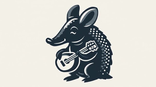 Cute armadillo playing a banjo