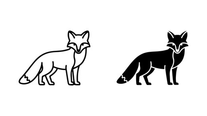 Two Stylized Fox Illustrations: Outline and Silhouette Designs