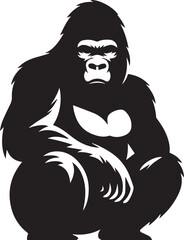 Gorilla Family Silhouette Vector – Black and White Wildlife Illustration of Parent and Baby Apes
