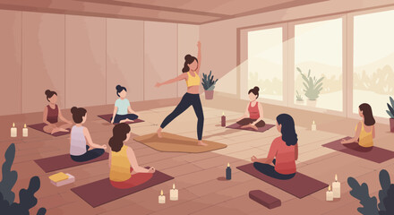 Obraz premium Yoga Class in Progress with Instructor Leading Pose