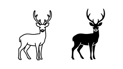 Two stylized deer with antlers, one a bold black outline and the other a solid black silhouette, standing against a clean white background.