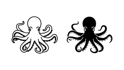 Stylized Black and White Octopus Illustrations on a Clean Background © Sahabat