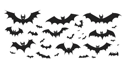 Obraz premium Halloween black silhouettes of bats and pumpkins isolated on white vector