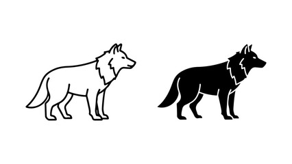 Black and White Stylized Wolf Illustrations: One Outline and One Silhouette on a Clean Background