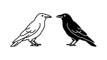 Graphic Illustration of Two Stylized Birds in Black and White Duality, Facing Each Other