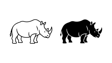 Stylized Black and White Rhinoceros Illustrations on a Clean Background