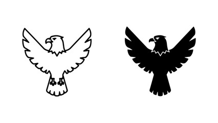 Majestic Eagle Symbol with Spread Wings, Displayed in Outline and Silhouette Styles