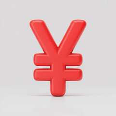 Obraz premium Red yen symbol 3d rendered with soft lighting and subtle shadow