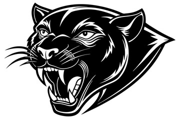 Fierce Black Panther Head Mascot Logo – Aggressive Roaring Wild Cat Illustration