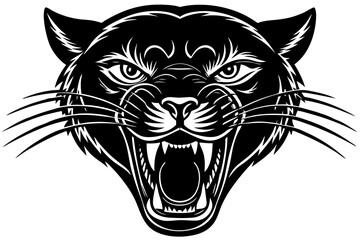 Fierce Black Panther Head Mascot Logo – Aggressive Roaring Wild Cat Illustration