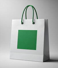 Green Square Design on White Shopping Bag