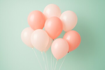 Cluster of pink balloons against mint green background