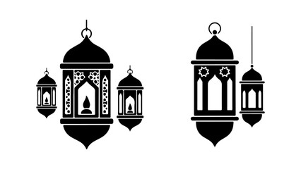 Traditional Islamic Lanterns Silhouette Design with Ornate Details on White Background