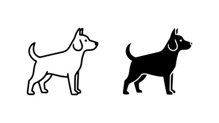 Black and White Dog Icons in Standing Pose with Minimalist Vector Style