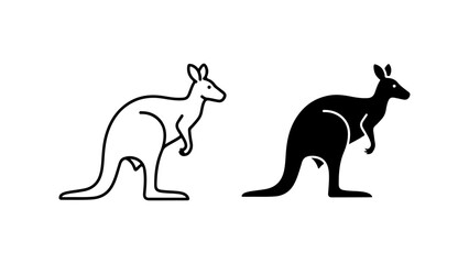 Minimalist Kangaroo Icons: Line Art and Solid Black Silhouette on a White Background