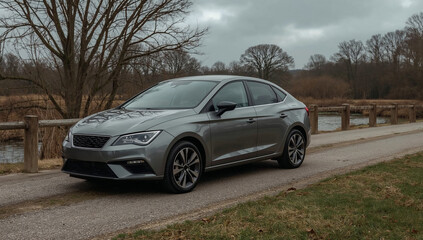 Fototapeta premium Grey Sedan by Countryside
