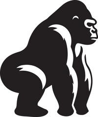 Gorilla Family Silhouette Vector – Black and White Wildlife Illustration of Parent and Baby Apes