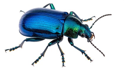 Fototapeta premium Vibrant blue beetle, side profile