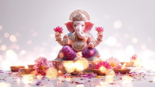 illustration of Lord Ganpati for Ganesh Chaturthi festival of India, Ganesh chaturthi for greeting,card, poster background.4K video animation.
