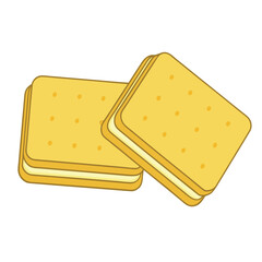 Two yellow sandwich cookies with cream filling on white background vector 2