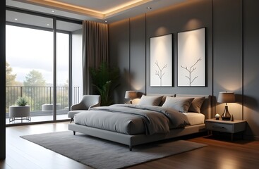 Modern Bedroom Interior with Designer Bed