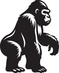 Gorilla Family Silhouette Vector – Black and White Wildlife Illustration of Parent and Baby Apes