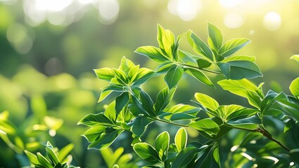 Sun-Kissed Foliage: Capturing the invigorating freshness of the natural world, the shot presents delicate, sun-drenched leaves bathed in golden light, epitomizing nature's exquisite beauty.