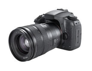Fototapeta premium Professional dslr camera with a wide angle lens on a black background