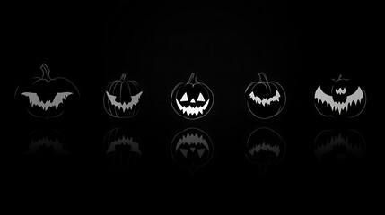 Halloween themed black silhouette icons including bats pumpkins and skeletons