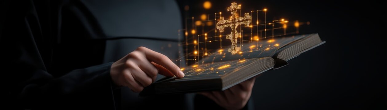 A digital artwork depicting faith inspired by Cabrini, featuring glowing elements and AI coding aesthetics, Frances Xavier Cabrini Day with AI