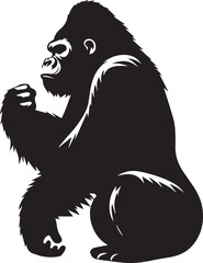 Gorilla Family Silhouette Vector – Black and White Wildlife Illustration of Parent and Baby Apes