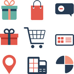 Collection of flat design e commerce and shopping icons isolated on white background silhouette