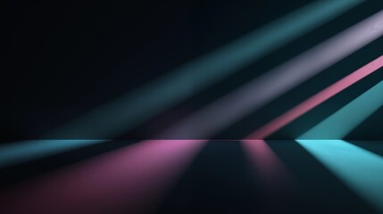Abstract background with diagonal neon blue and pink light beams in dark space 