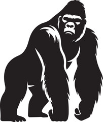 Gorilla Family Silhouette Vector – Black and White Wildlife Illustration of Parent and Baby Apes