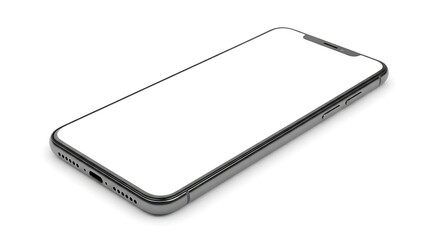 Modern mobile device with a blank screen, isolated on a white background, showcasing its sleek design and technology