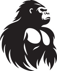 Gorilla Family Silhouette Vector – Black and White Wildlife Illustration of Parent and Baby Apes