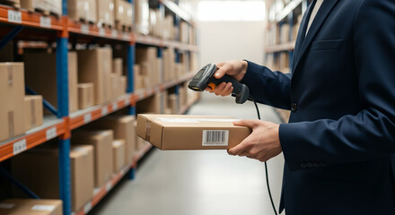 Warehouse Worker Scanning Parcel in Small Business E-commerce