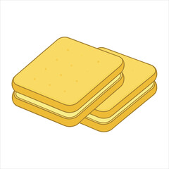Two yellow sandwich cookies with cream filling stacked on white background vector