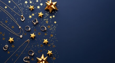 Jewelry with Gold Stars on Blue Background