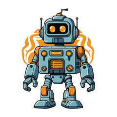 Fototapeta premium Illustration of a cartoon robot with square head and orange accents standing