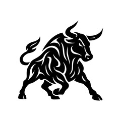 Black Tribal Bull Vector Illustration – Fierce Animal Tattoo Style Design – Abstract Charging Bull for Logo, Emblem, or Decorative Art