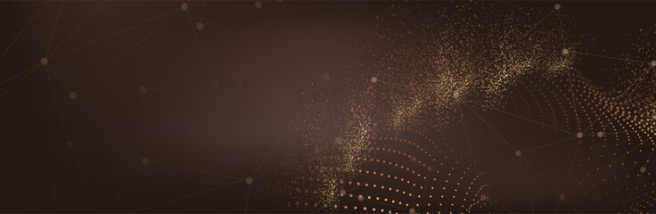 Abstract brown wave Geometrical Background Connection wave structure. Science background. Connecting dots and lines. Big data visualization and Business .Vector illustration