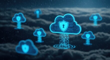 Secure cloud network offers digital data protection and ensures reliable cybersecurity with advanced shield technologies