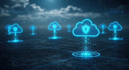 Secure cloud computing network with data protection in modern digital technology for global business communication and online information